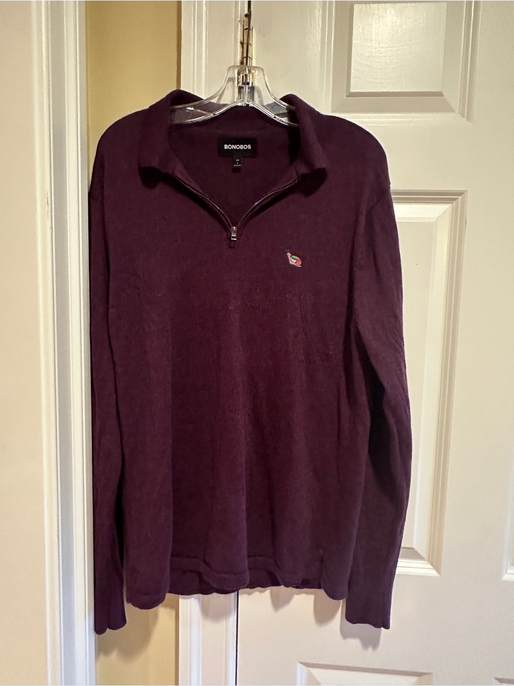 Bonobos 100% Extra Fine Merino Wool Quarter Zip Sweater Burgundy L Slim Snail